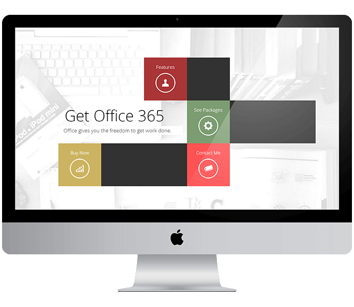 Office 365 landing page with colored tile navigation, shown on a desktop monitor